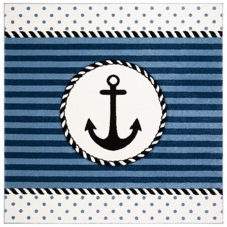 Safavieh 8 x 8 ft. Carousel Kids Youth Square Power Loomed Rug Navy & Ivory CRK124N-8SQ